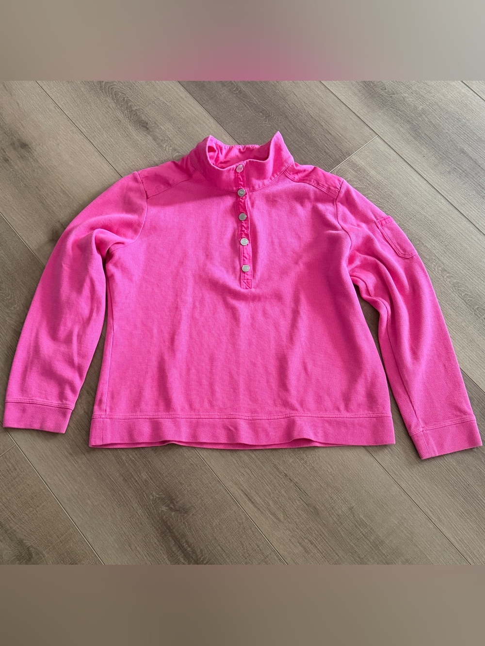 Ralph Lauren LRL Pink Knit Cotton Pullover Womens XL/TG Silver Snap Buttons LS